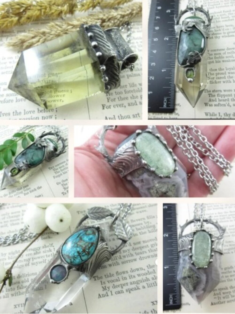 Lot 4 Callisto Jewelry Etsy Artisan Crystal Pendants Emerald Opal Citrine Agate